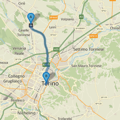 Mappa del percorso dall'Aeroporto