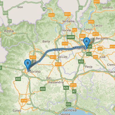 Mappa del percorso dall’Autostrada Torino-Milano
